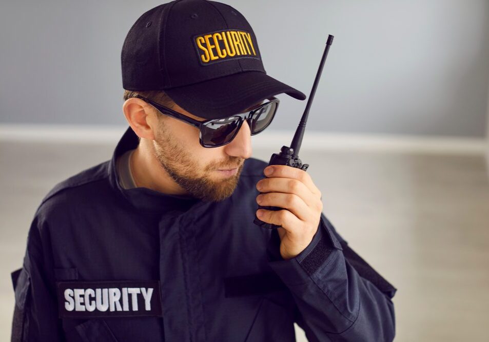 Safety,Guard,Man,In,Uniform,Cap,And,Jacket,With,Security